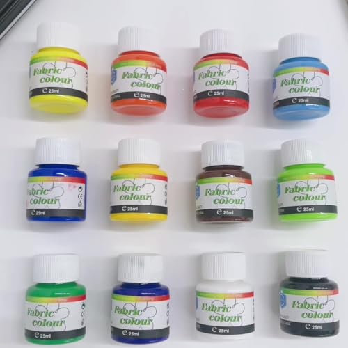 Creativity Point Set di 12 colori per tessuti, 25 ml per flacone (totale 300 ml), pittura tessile permanente per vestiti, scarpe, borse, tela e altro, eccellente potere coprente, elevata purezza