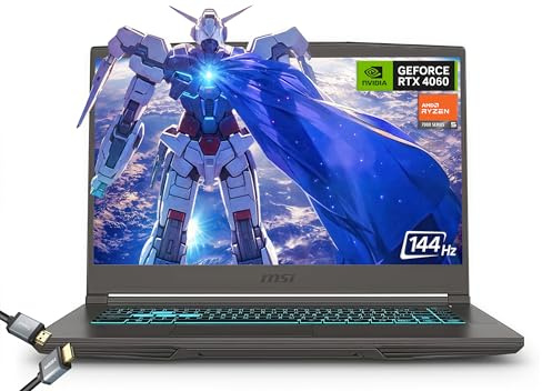 MSI Sottile 15,6 144Hz FHD Thin Bezel IPS Gaming Laptop, AMD Ryzen 5 7535HS, NVIDIA GeForce RTX 4060 -Window 11, w/HDMI Cable (2025) (32GB RAM | 1TB PCIe SSD)