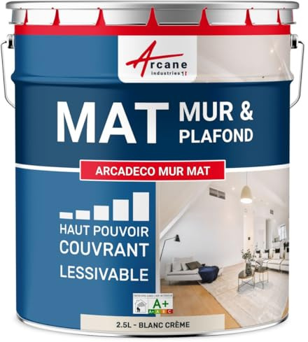 ARCANE INDUSTRIES Peinture Murale, Mat Blanche - 2.5 L Blanc Crème - RAL 9001