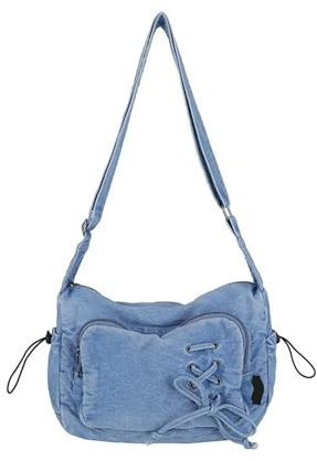 AHIOJEGX Jeanstasche Blue Denim Messenger Bags Damen Umhängetaschen Stoff Schultertaschen Freizeit Schulranzen(Blue)