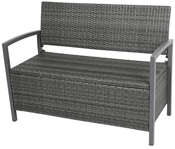 DELUKE Parkbank WOUTER mit Ablagefach - 117cm Breit, Alu/Kunststoff, Dunkelgrau | Gartenbank Wetterfest Terrassenbank Sitzbank Outdoor