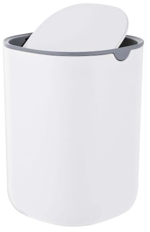 Relaxdays Tischmülleimer, mini, Kosmetikeimer Bad, Küche, & Büro, weiß | 1,5 L, Schwingdeckel, Abfalleimer, Kunststoff
