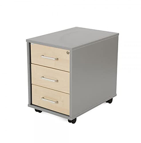 Mobiler Kommode, 43 x 59 x 58 cm, 3 Schubladen, Gestell aus Aluminium und Fronten aus Buche