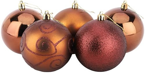 Christmas Concepts® Pack of 5-100mm (4) Large Baubles - Shiny, Matte & Glitter Design - Christmas Decorations (Chocolate)