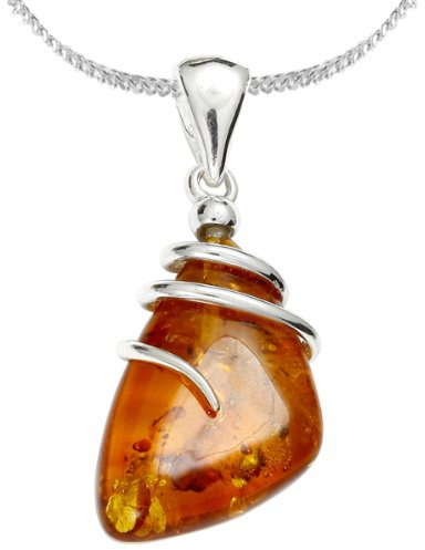 InCollections Damen-Anhänger 925/000 Sterlingsilber mit Bernstein inklusive Panzerkette 45 cm 200073501541A