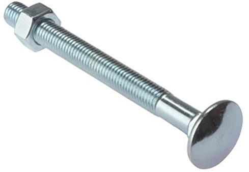 Merriway BH02192 Bullone a Testa Tonda e Quadro Sottotesta con Dado, M6, Bianco, 150 mm, Set di 6 Pezzi