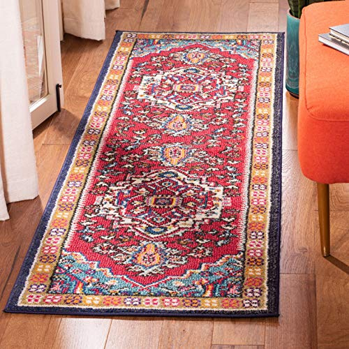 SAFAVIEH Monaco Collection Runner Rug - 2'2 x 6', Red & Turquoise, Boho Oriental Medallion Design, Non-Shedding & Easy Care, Ideal for High Traffic Areas in Living Room, Bedroom (MNC207C)