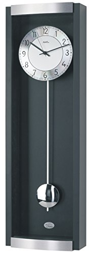 Pendeluhr AMS 5285 / 11 Wanduhr Funk Pendel Holzgehäuse schwarz mit Aluminium kombiniert