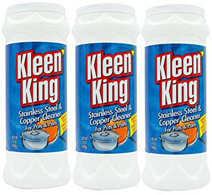 King Kleen Stainless Steel Cookware Cleaner and Copper Cleaner (14 oz, 3 Pack) Helps Remove Stains and Tarnish from Pots and Pans, Multi-Purpose Metal Cleaner, Powder Form