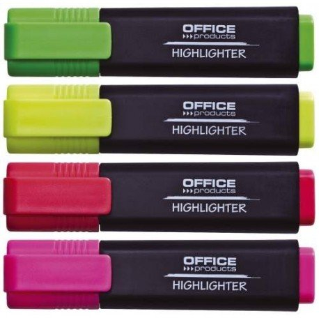 OFFICE PRODUCTS Textmarker Leuchtend 4er Pack Farbe: Gelb, Oragne, Rosa, Grün / Highlighter Textliner Die Ungiftige Tinte, Keilspitze Leuchtfarben Hohe Qualität/ Strichstärke 1-5mm