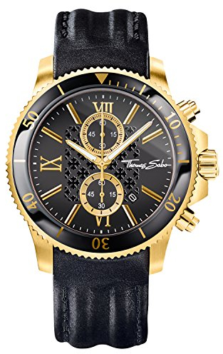 THOMAS SABO Herren Analog Quarz Uhr mit Leder Armband WA0265-213-203-44 mm