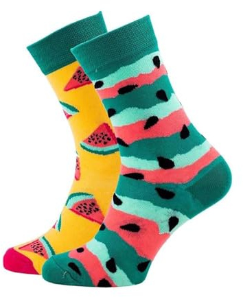 Many Mornings Lustige Bunte Socken Nicht im Paar Design Watermelon Splash Obst-Socken Damen und Herren Größe 39-42 Baumwollsocken