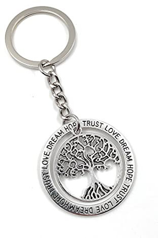 Onwomania Porte-clés Arbre de Vie Pedigree, Pendentif en métal argenté