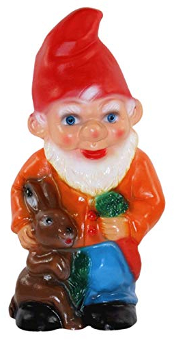 RAKSO Deko Figur Zwerg H 28 cm Gartenzwerg stehend mit Hase und Rübe Gartenfigur aus Kunststoff