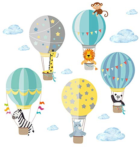Little Deco Wandaufkleber Kinderzimmer Heißluftballon Tiere Junge I 2 A4 Bögen I Wandtattoo Wandsticker Ballon Babyzimmer Elefant Tiere Affen DL214-4