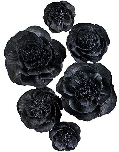 Letjolt Schwarze Papierblumen, Dekorationen für die Wand, schwarze künstliche 3D-Blumen für Hochzeit, Dekoration, Babyparty, Brautparty, 6 Stück