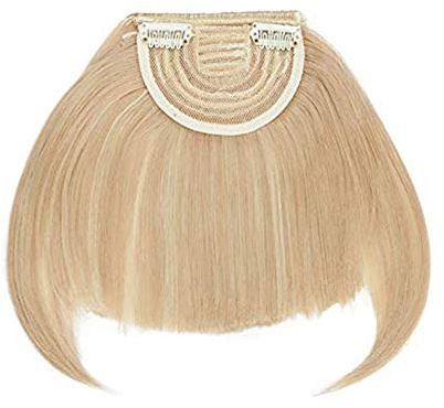 Clip On Fringe Clip In Bangs Neat One Piece Cute Hairpiece Straight Clip In Hair Extensions For Women Beauty [Dark Blonde & Bleach Blonde]