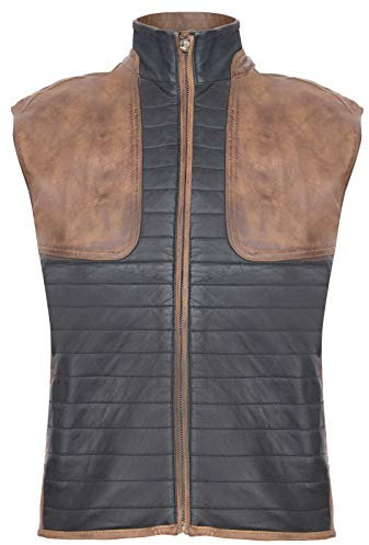 Infinity Leather Gilet sans Manches Matelassé en Fourrure Matelassée en Cuir Marron Noir XS