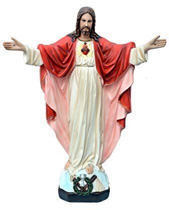OVUNQUE PROTEGGIMI Statue Heiliges Herz Jesu, offene Arme, 40 cm, aus Kunstharz, geeignet für Innen- und Außenbereiche, hergestellt in Italien