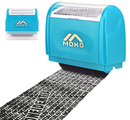 MoKo Timbri Antifurto, Timbro con Rullo, Timbro Autoinchiostrante, Protezione di Privacy, Accessori per Azienda Ufficcio Documenti, Blu
