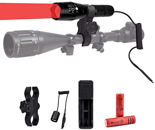LUXJUMPER Lampe de poche Rouge, USB Rechargeable Lumière Unique en Mode Zoomable Etanche Torches avec Clip Searchlight Switch Pression à Distance LED pour Vision Nocturne Astronomie Pêche Aviation