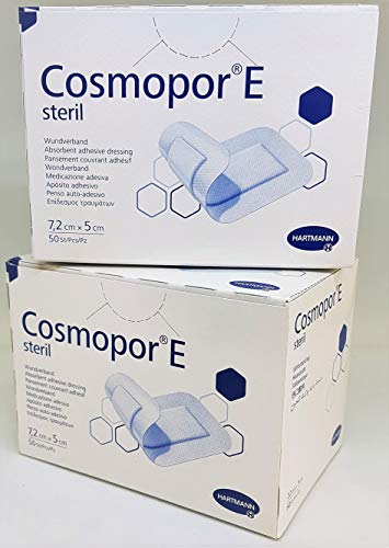 New Cosmopor-E - Apósito adhesivo absorbente estéril, 7,2 x 5 cm, 2 paquetes de 50 unidades