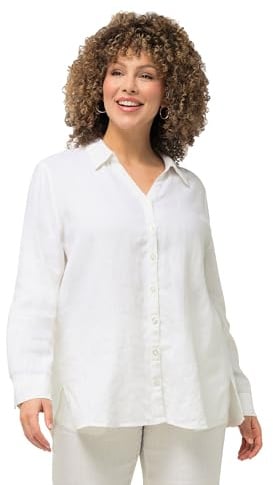 Ulla Popken Damen große Größen Übergrößen Plus Size Bluse, Leinen, offener Kragen, Langarm 794882