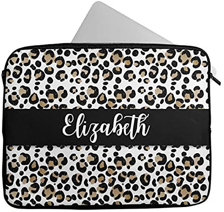 Novelty Things Personalised Any Name Leopard Patterned Design Laptop Case Sleeve Tablet Bag Chromebook Gift 263 (14-15 inch)