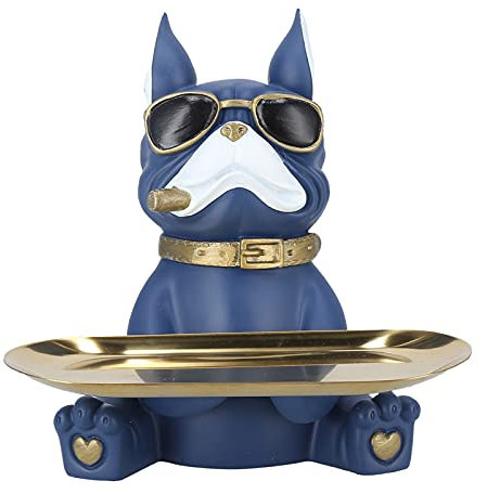 BORDSTRACT Statue de Bouledogue Moderne, Tirelire et Porte-clés en résine, Plateau décoratif pour la Maison et Le Bureau, Plateau de Rangement pour Figurine de Chien