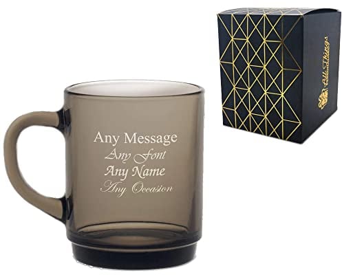 Personalised Engraved 260ml Retro Smoked Glass Tea and Coffee Mug with Gift Box