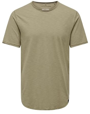Men's O&S Crew Neck T-Shirt Solid Color Short Sleeve Tee Basic Cotton Top ONSBENNE, Colours:Beige, Size:S