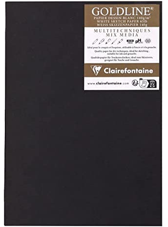 Clairefontaine 975524C - Skizzenheft Goldline, DIN A5, 20 Blatt 140g, ideal für Trockentechniken, weiß, 1 Stück