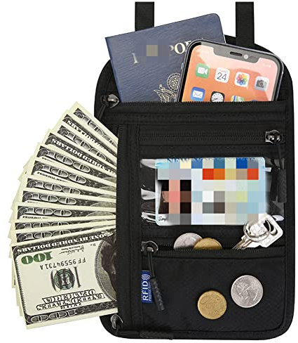 BYNYXI Reise Umhängetasche mit RFID Schutz, Brustbeutel für Damen Herren Geldbörse Reisepass Dokumentenhalter Handy Crossbody Tasche Nylon Umhängebeutel Tasche für Reise Dokumente-23.5cmx15cm