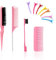 3 Pièces Set de Peignes de Coiffure avec 1 peigne à dents larges et 4 Pinces à cheveux, Peigne à queue d'épingle Brosse à poils Brosse double face, Outil de jeu de brosses à cheveux. (Rose)