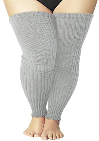COZYOFFI Women's Plus Size Leg Warmers Knit Over Knee High Footless Socks for Thick Thighs, C04-light Grey