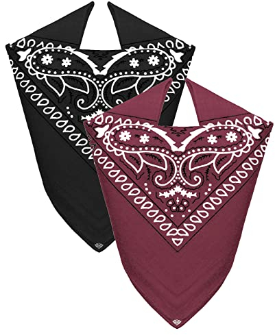 Van Der Rich ® - Set 2 Bandanas aus 100% Baumwolle Halstuch für Herren Damen (Schwarz-Bordeaux, One Size)