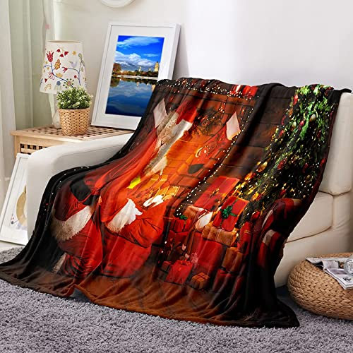 Wohndecke Pad, Kuscheldecke 150X200 Flauschig Rot Sofaüberwurf Flanell Weihnachtsmann Mit Weihnachtsbaum Sofadecke Couchdecke