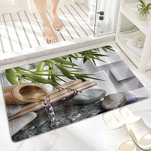 Tapis de Bain Antidérapant 60x100cm,Japonais Zen Bambou Asiatique Spa Zen Pierre,Tapis de Sol Lavable en Machine avec Microfibre Douces Absorbant l'eau pour la Baignoire, la Douche et la Salle de Bain