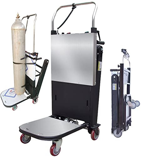 JUNIPI Elektrischer Treppensteiger-Handwagen, Raupen-Last-Treppensteiger (300Kg), 85-cm-VerläNgerungshalterung, Treppen Rauf/Runter (80 Stockwerke), BüRstenloser 250W Motor,Black