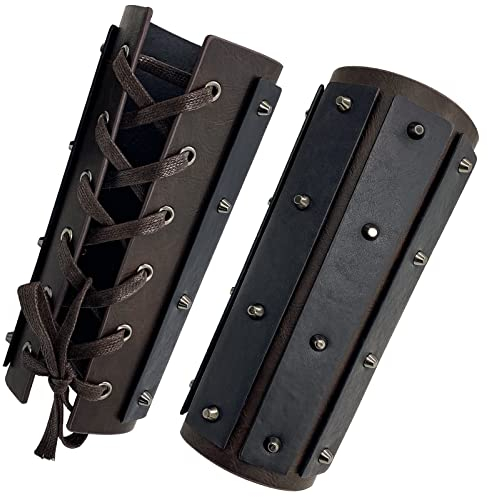 HiiFeuer Mittelalterliche Brigantine-Armschützer, Söldnerhandschuh aus Kunstleder, Vintage-Ritterarmschienen für LARP, Mittelaltermarkt (Dunkel Braun A)