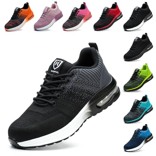 Baofular Zapatos de Seguridad Hombre Mujer Calzado de Seguridad Ligero Comodo Zapatillas de Seguridad con Punteras de Acero Transpirable Antideslizante Gris 41 EU 255