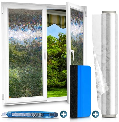 WindowShield® Fensterfolie Blickdicht mit Regenbogenmuster | Video-Anleitung | Sichtschutz Fenster | selbsthaftende Fensterbilder | Folie selbstklebend | Isolierfolie Kälteschutz | 90 x 200cm