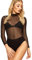 WearAll Womens Sheer Mesh Long Sleeve Bodysuit Ladies Hi High Neck Leotard Top - Black - 8-10