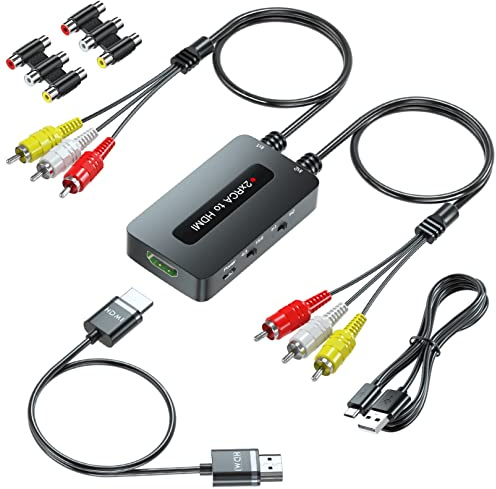 Dual-Cinch-zu-HDMI-Konverter, unterstützt 4: 3/16: 9 Seitenverhältnis-Schalter, 2 Port AV auf HDMI, Doppel-Cinch-Composite auf HDMI zum Anschluss von zwei Cinch-Geräten an einen HDTV, um häufiges Ein-