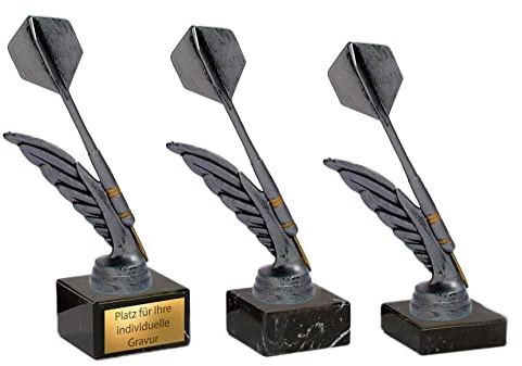 eberin · Dart Pokal · Dartturnier · Dart-WM · Wanderpokal · Resin Dartpfeil Altsilber/Gold auf Marmor · Kneipe · Event · mit Wunschgravur · in 3 Größen erhältlich (16,6 cm)