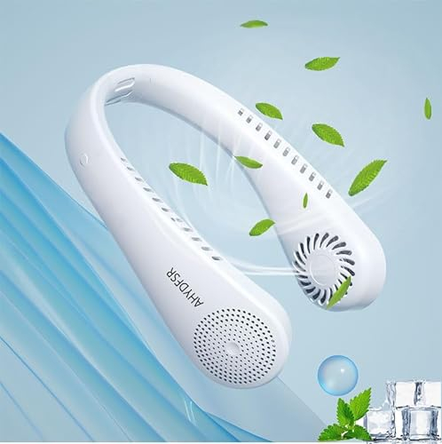 AHYDFSR Ventilador de Cuello sin Aspas, Mini Ventilador Manos Libres, Ventiladores USB Recargable para Deportes de Viaje de Oficina En Casa Al Aire Libre, Blanco