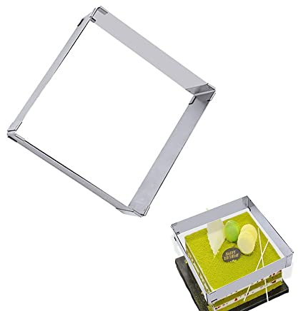 Youery Backrahmen rechteckig verstellbar, Backrahmen ausziehbar, 5 cm hohe Edelstahl Backform, Profi-Kuchenform zum Backen und für die Torten-Zubereitung