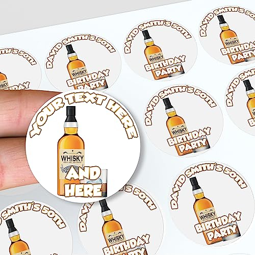 AK Giftshop Personalisierbare Whiskey-Aufkleber, individuelle Etiketten, Dekorationen, Party, Geburtstag, Feiern (24 Aufkleber)