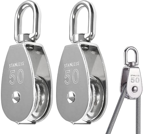 2PCS Heavy Duty Single Pulley M50 Stainless Steel Pulley Roller 360 Degrees Swivel Pulley Block Cable Pully Block Pulley Roller Heavy Duty for Ropes Bear-Loading up to 400KG - BUYGOO…