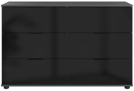 Lomadox Schlafzimmer Schubladenkommode in Graphit mit schwarz, Schubkästen, Schrank, Schlafzimmermöbel, Schlafzimmerschrank, B/H/T ca. 130/83/41 cm